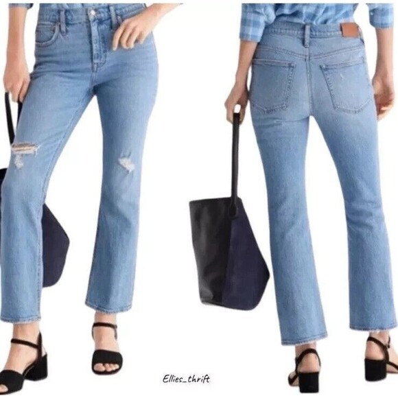 J CREW 9" Billie Demi Boot Crop Medium Wash Distressed Denim Blue Jeans SIZE 30 - Picture 1 of 15